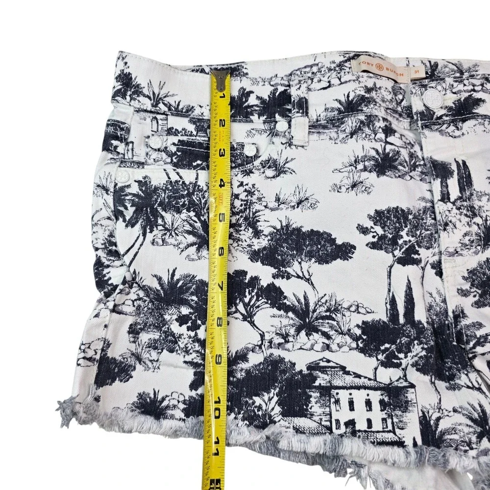 Tory‎ Burch Toile De Jouy Scenic Print Denim Shorts Navy Size 31 21151219 S1